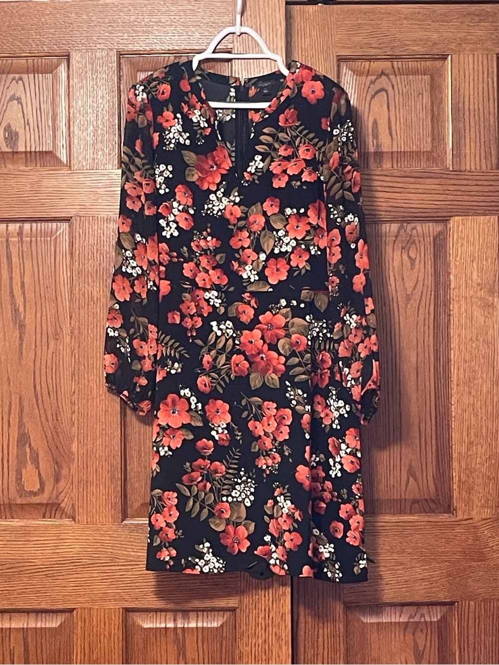 Ann Taylor Black Dress with Coral Floral Print - Size 12